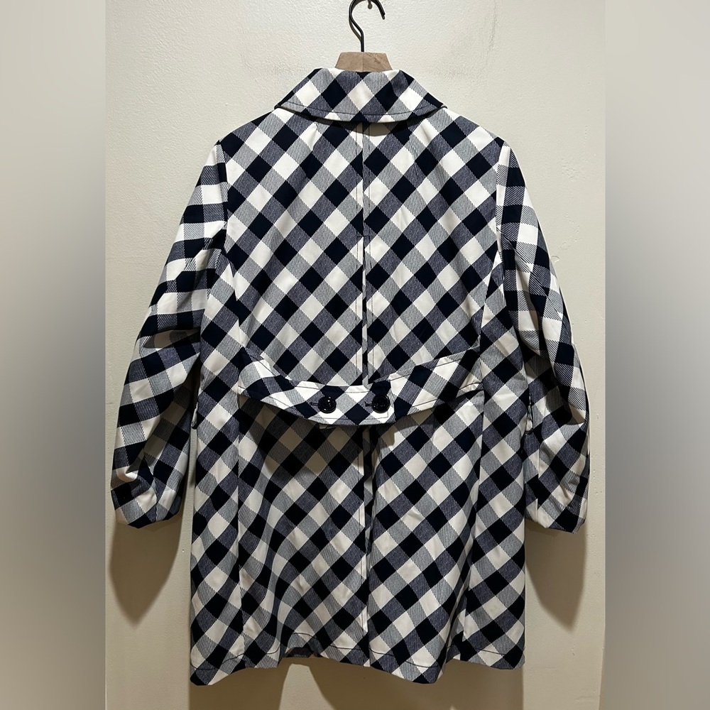 Kate Spade New York Water Resistant Blue & White Gingham Plaid Trench Raincoat - Picture 2 of 7